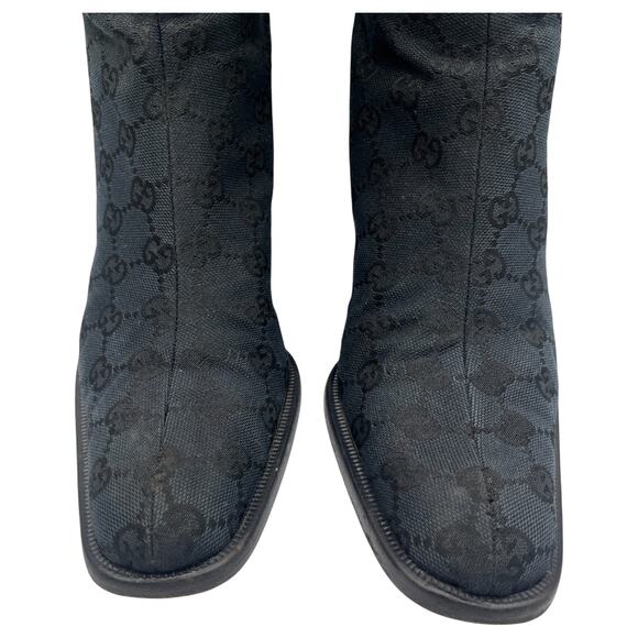 Gucci Vintage Canvas Monogram Block Heels Knee High Boots Black 38.5C US 8.5C - Picture 3 of 14